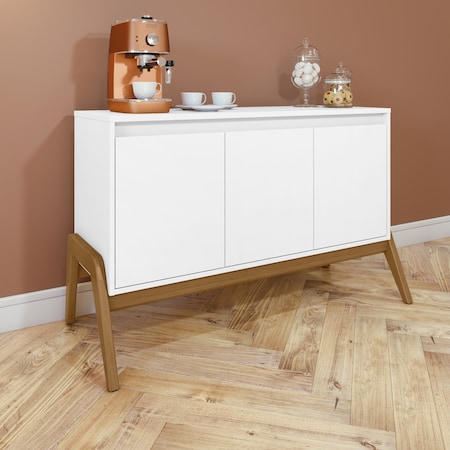 Manhattan Comfort Mid-Century Modern Gales 48.50 Sideboard with Solid Wood Legs in Matte White SB-62676-WH